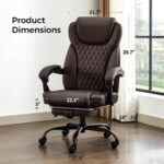 Office Chair, Big and Tall Office Chair with Foot Rest Ergonomic Desk Chairs Reclining High Back Leather Chairs with Lumbar Support(Brown) - Image 3
