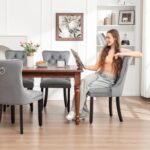 Velvet Dining Chairs Set of 6,Upholstered Dining Chairs with Ring Pull Trim and Button Back,Modern Seating for Kitchen, Bedroom & Living Room(Grey) - Image 5