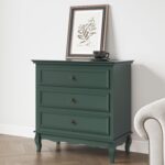 RoyalCraft Green Nightstand for Bedroom, Wide Nightstand with 3 Drawer, Modern End Table, Wood Beside Table for Home and Office, Green - Image 2
