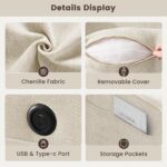 PARKOL 99" L-Shaped Sectional Couch with Storage, Sofa with Reversible Chaise, USB Type-C Charging, Chenille Fabric, Removable Cushion Covers, for Small Space, Apartment, Living Room, Beige - Image 6