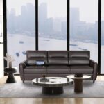 85” Office Brown Couch Sofa 3 Seater, Faux Leather Couch with USB Charging Port, Modern Mid Century Comfy Stain Resistant Sofa for Office, Living Room, Bedroom, Apartment (Brown) - Image 4