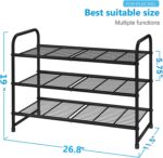 Simple Trending 3-Tier Stackable Shoe Rack, Expandable & Adjustable Shoe Shelf Storage Organizer, Wire Grid, Black - Image 4