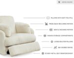 Signature Design by Ashley Tie-Breaker Cozy Contemporary Manual Press-Back Swivel Glider Rocker Recliner with 2 Bolster Pillows and Hidden Storage, White - Image 5