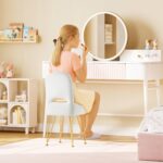 GREENSTELL Small Vanity Stool Chair with Storage and Folding Back, 13.4" x 15" x 30" Square Faux Fur Soft Ottoman, 4 Metal Legs with Anti-Slip Feet, Furry Padded Seat for Makeup, Bedroom, White - Image 3