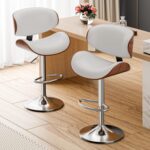 Bar Stools Set of 3, Adjustable Swivel Barstools Mid-Century Modern PU Leather Counter Height Bar Stool, Kitchen Island Barstools with Back (White) - Image 7