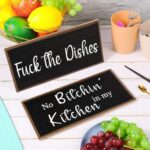 Jetec 2 Pieces Funny Kitchen Signs the Dishes Hanging Wall Art Decoration No Bitchin in My Kitchen Rustic Wooden Wall Signs Decorative Wood Home Decor, 10 x 5 Inch(Stylish) - Image 7