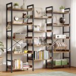 Rolanstar Bookshelf 5 Tiers, Triple Bookcase with Open Display Shelves, Industrial Wide Bookshelf with Metal Frame for Living Room, Office, Rustic Brown - Image 3