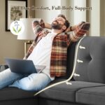 Sofas for Living Room, 83" Velvet Sectional Couch with Moveable Ottoman, Midcentury Modern Small Sectional Couch, L Shape Sofa & 3 Seater, Couches for Living Room, Apartment, Bedroom, Grey - Image 6