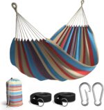 Sorbus® Brazilian Double Hammock - Extra-Long Two Person Portable Hammock Bed for Indoor or Outdoor Spaces - Hanging Rope, Carrying Pouch Included (Blue/Sand/Purple/Red Stripes) - Image 2