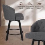 Counter Height Bar Stools Set of 2, 26" Swivel Fabric Upholstered Bar Stools with Backs and Metal Legs, Retro Counter Stools for Kitchen Island, Dining Room, Pub, Dark Grey - Image 8