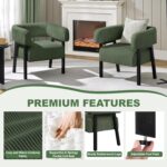 Yaheetech Corduroy Barrel Accent Chair, Modern Upholstered Armchair with Solid Wood Legs, Cozy Leisure Chair with Pocket Coiled Seat for Living Room, Bedroom, Reading Nook Dark Green - Image 4
