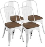 Yaheetech Metal Dining Chairs Set of 4, Industrial Stackable Kitchen Chairs with Wood Top Seat for Dining Room/Restaurant/Bistro/Patio, Indoor & Outdoor Use, White - Image 2