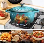 Enameled Cast Iron Dutch Oven with Lid, 3 QT Cast Iron Dutch Oven Pot, Heavy Duty Cast Iron Pot for for Bread Baking, Cook, Bake, Oven Safe across All Cooktops (BlueGreen,3 QT) - Image 8