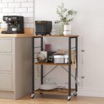 VASAGLE Kitchen Shelf on Wheels, 23.6 Inches Serving Cart with 3 Shelves, Kitchen Cart, Microwave Shelf, for Mini Oven, Toaster, with 6 Hooks, Industrial Style, Rustic Brown and Ink Black UKKS60XV1 - Image 4