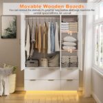 PAKASEPT Armoire Wardrobe Closet with 3 Door, Bedroom Armoires with Mirror and LED Lights, Hanging Rod, Drawers, Large Capacity Storage Wardrobe Armoire for Bedroom - Image 10