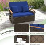 LDAILY Moccha Outdoor Wicker Daybed, Patio Rattan Loveseat Sofa w/ 4-Level Adjustable Backrest, Folding Panels, Storage Ottoman & Cushions, Lounge Furniture Set for Poolside Backyard Porch (Navy) - Image 9
