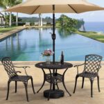 Yaheetech Patio Dining Chairs with Armrests Weather Resistant Cast Aluminium Bistro Chairs Outdoor Metal Chairs for Garden Lawn Porch Backyard Pool Lattice Weave Design, Bronze - Image 7
