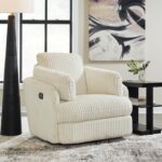 Signature Design by Ashley Tie-Breaker Cozy Contemporary Manual Press-Back Swivel Glider Rocker Recliner with 2 Bolster Pillows and Hidden Storage, White - Image 3
