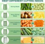 SUSTEAS Rotary Cheese Grater with Handle - Vegetable Shredder with 5 Well-designed Blades & Strong Suction Base,Round Mandoline Slicer & Food Chopper for Kitchen,with Blade Storage Box(Retro Green) - Image 5