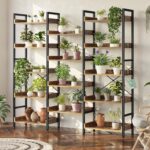 Rolanstar Bookshelf 5 Tiers, Triple Bookcase with Open Display Shelves, Industrial Wide Bookshelf with Metal Frame for Living Room, Office, Rustic Brown - Image 5