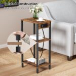 Side Table with Charging Station, Tall End Tables Living Room, 30 Inch Skinny Night Stand with Storage, Small Bedside Tables for Bedroom, Office, Dorm, Hallway, Rustic Brown - Image 5