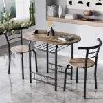 JUMMICO 3-Piece Wooden Round Table & Chair Set, Space Saving Kitchen Breakfast Nook Wood Grain Tabletop with Metal Frame and Built-in Wine Rack for Kitchen, Dining Room (Walnut/Black) - Image 3