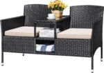 Devoko Outdoor Patio Loveseat Modern Rattan 2-Seat Patio Conversation Set with Cushions & Built-in Coffee Table Porch Furniture for Garden Lawn Backyard (Beige) - Image 2
