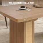 LIKIMIO 78.7" Farmhouse Dining Table for 6-8 People, Extra Thick Wood Top with 2 Hidden Adjustable Storage Drawers, Modern Woven Rattan Table for Dining Room, Kitchen, Living Room, Rustic White - Image 6