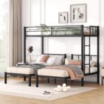 Twin Over Twin Over Twin Triple Bunk Bed for Kids,3 Bed Bunk Beds for 3,Metal Triple Bunk Beds with Built-in Desk,Separates Into 3 Twin Beds,Noise Reduced Structure,Black - Image 2