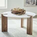 Signature Design by Ashley Isanti Modern Coffee Table with Marble Top, White & Light Brown - Image 3