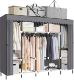 LOKEME Portable Closet, Great Size 82-Inch Portable Wardrobe with 5 Hanging Areas and 10 Storage Shelves for Hanging Clothes, Extra Sturdy 25mm Steel Tube and Easy to Assemble, Grey - Image 2