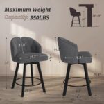 Counter Height Bar Stools Set of 2, 26" Swivel Fabric Upholstered Bar Stools with Backs and Metal Legs, Retro Counter Stools for Kitchen Island, Dining Room, Pub, Dark Grey - Image 3