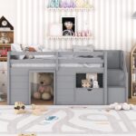 Bellemave Twin Size Low loft Bed for Kids,Wood Loft Beds,Modern Farmhouse Twin loft Bed,Loft Bed with Storage, No Box Spring Needed,for Kids,Gray - Image 4