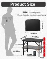 LOFTEY 2025 Reinforced Small Folding Table Portable, Small Foldable Camping Table, Heavy-Duty Mini Folding | 2 Adjustable Height | Lightweight Aluminum with Handle | 25" x 16" x 22", Black - Image 3