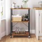 VASAGLE Kitchen Shelf on Wheels, 23.6 Inches Serving Cart with 3 Shelves, Kitchen Cart, Microwave Shelf, for Mini Oven, Toaster, with 6 Hooks, Industrial Style, Rustic Brown and Ink Black UKKS60XV1 - Image 3