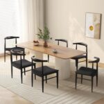 Yaheetech Dining Chairs Set of 6 Mid Century Modern Leather Dining Room Chairs with Armless Backrest & Metal Legs for Kitchen, Living Room, Black - Image 5