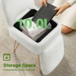 GREENSTELL Small Vanity Stool Chair with Storage and Folding Back, 13.4" x 15" x 30" Square Faux Fur Soft Ottoman, 4 Metal Legs with Anti-Slip Feet, Furry Padded Seat for Makeup, Bedroom, White - Image 5