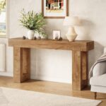 LITTLE TREE 63 Inches Long Console Table for Entryway, Sofa Table Behind Couch, Wooden Entry Table Foyer Hallway Table, Industrial Console Sofa Table for Living Room, Oak Color - Image 7
