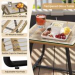 Yaheetech 3 Piece Patio Bistro Set Outdoor Wicker Bistro Furniture Sets, 2 Rattan Chairs and Glass Top Table for Patio, Balcony, Porch, Poolside, Backyard 3 PCS/Tan/Black - Image 4