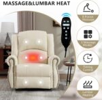 Leather Recliner Chair, 360° Swivel Recliner with Heat and Massage,Classic and Traditional Manual Recliner Chair with Comfortable Arms for Living Room - Image 4