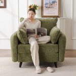 Oversized Accent Chair with All Seats Storage,Comfy Living Room Chairs with 2 Throw Pillow,Upholstered Mid-Century Armchair,24.5'' Deep Seat,Reading Chair for Bedroom,Office,Chenille,Green - Image 2