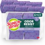 Scotch-Brite Odor Resist Non-Scratch Scrub Sponge, Dishwasher-Safe Kitchen Sponges that Resist Bacterial Odors, Multipurpose Dish Sponge for Gentle Cleaning, 6 Dish Sponges - Image 2