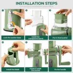 SUSTEAS Rotary Cheese Grater with Handle - Vegetable Shredder with 5 Well-designed Blades & Strong Suction Base,Round Mandoline Slicer & Food Chopper for Kitchen,with Blade Storage Box(Retro Green) - Image 7