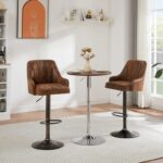 VECELO Bar Stools Set of 2, Adjustable Counter Height Barstools with Back and Arm, Swivel Bar Chair Stools for Kitchen Counter Island Cafe Dining Room, Industrial Style, Brown - Image 3