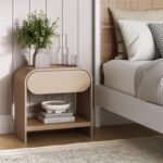 Nathan Jamea Iris Mid-Century Modern Nightstand with Drawer, End Table with Storage for Bedroom or Living Room with Rounded Silhouette, Light Oak - Image 2