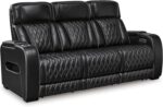 Signature Design by Ashley Boyington Contemporary Leather Match Power Reclining Sofa with Adjustable Headrest, Cup Holder, USB Charging Ports, Air Massage System and LED Lighting, Black - Image 2