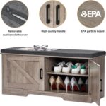 2-Tier Storage Bench, 39.4" Wide Shoe Bench with Padded Seat Cushion, Entryway Bench with 2 Barn Doors and Adjustable Shelf, Greige - Image 5