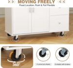 Shintenchi Kitchen Island with Folding Drop Leaf, Rolling Island Table with Storage, Kitchen Cabinet on Wheels with Seating Area for Kitchen, Bar Cart with Cabinet, White - Image 6
