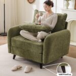 Oversized Accent Chair with All Seats Storage,Comfy Living Room Chairs with 2 Throw Pillow,Upholstered Mid-Century Armchair,24.5'' Deep Seat,Reading Chair for Bedroom,Office,Chenille,Green - Image 5