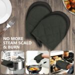 1 Pair Short Oven Mitts, Heat Resistant Silicone Kitchen Mini Oven Mitts for 500 Degrees, Non-Slip Grip Surfaces and Hanging Loop Gloves, Baking Grilling Barbecue Microwave Machine Washable (Gray) - Image 8